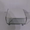 Salontafel chromen buisframe met een palisade/wit blad en glazen leg gedeelte en op wieltjes - Afbeelding 2